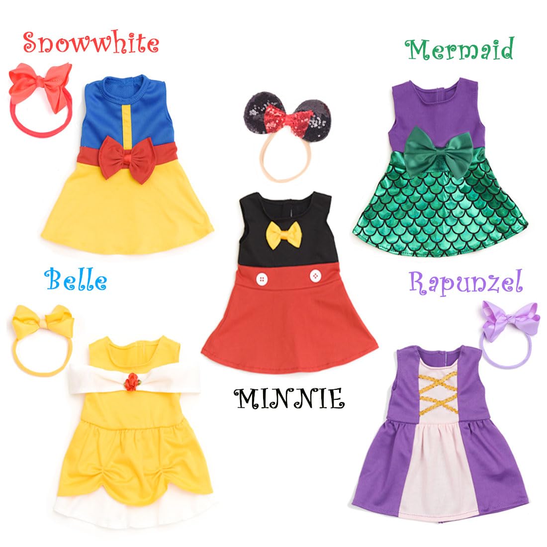 Sweet Dolly Baby Doll Accessories, 5 Doll Clothes, Mermaid Princess Dresses Outfits for 15 Inch to 18 Inch Dolls, 15 Inch Baby Dolls, 10PCs in Total