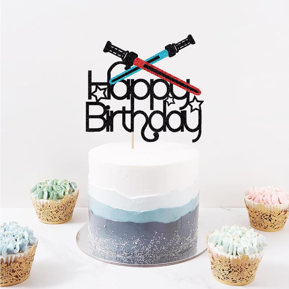 Lightsaber Happy Birthday Cake Topper,Alien Space War Birthday Cake Topper