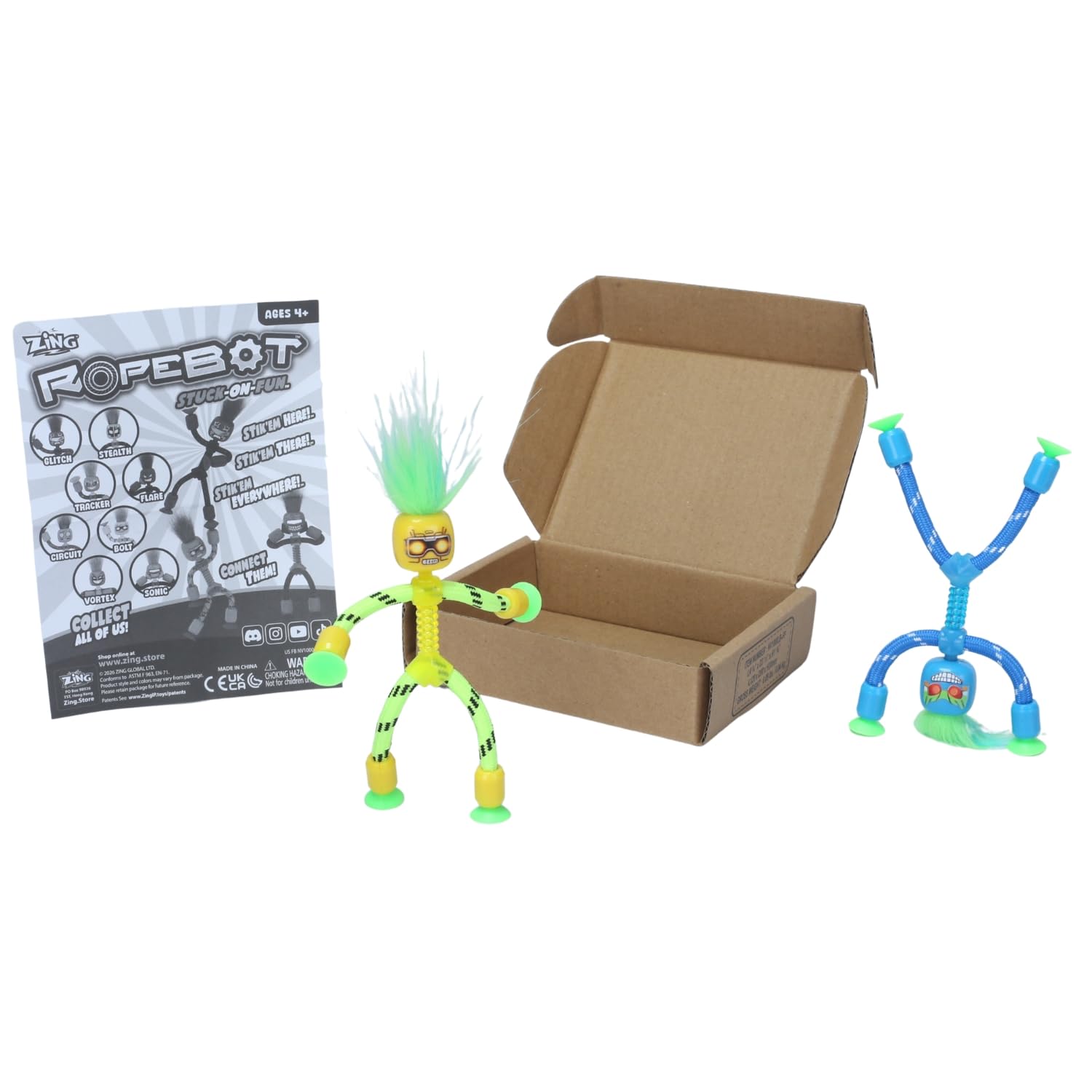Zing RopeBot Suction Toy - Robot Action Figure with Strong Suction Hands & Feet | Engaging Sensory Play & Window Climber | Quiet Travel Toy for Car