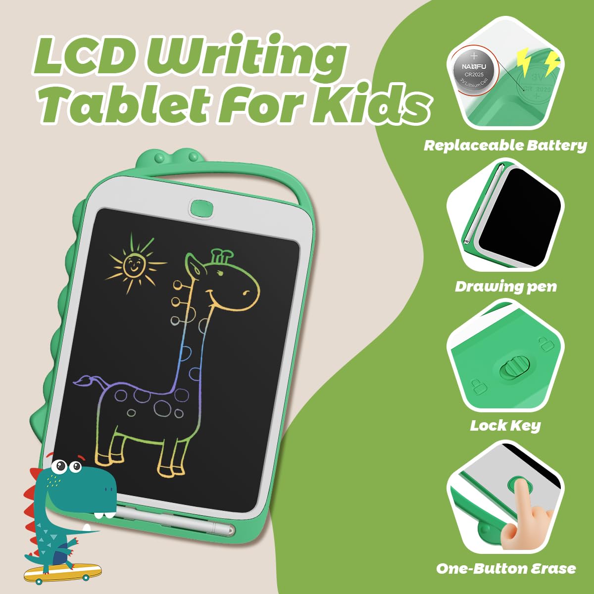 DPEDUAI LCD Writing Tablet for Kids, 8.5 Inch Colorful Doodle Board Drawing Pad, Erasable Reusable Educational Toddler Toys for 3 4 5 6 Year Old Boys