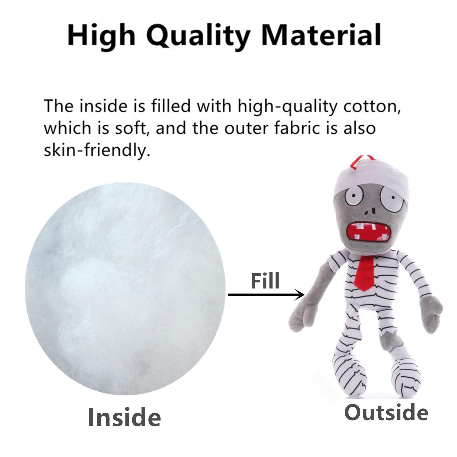 JHESAO 10" Plants and Zombies Plush Zombie Toys, PVZ Plushies Soft Stuffed Mummy Zombie Doll New