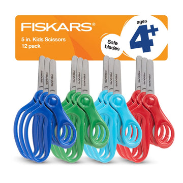 Fiskars 5" Blunt-Tip Scissors for Kids Ages 4-7 (12-Pack), Classpack, Kids Scissors for School or Crafting, Back to School Supplies, Assorted Colors