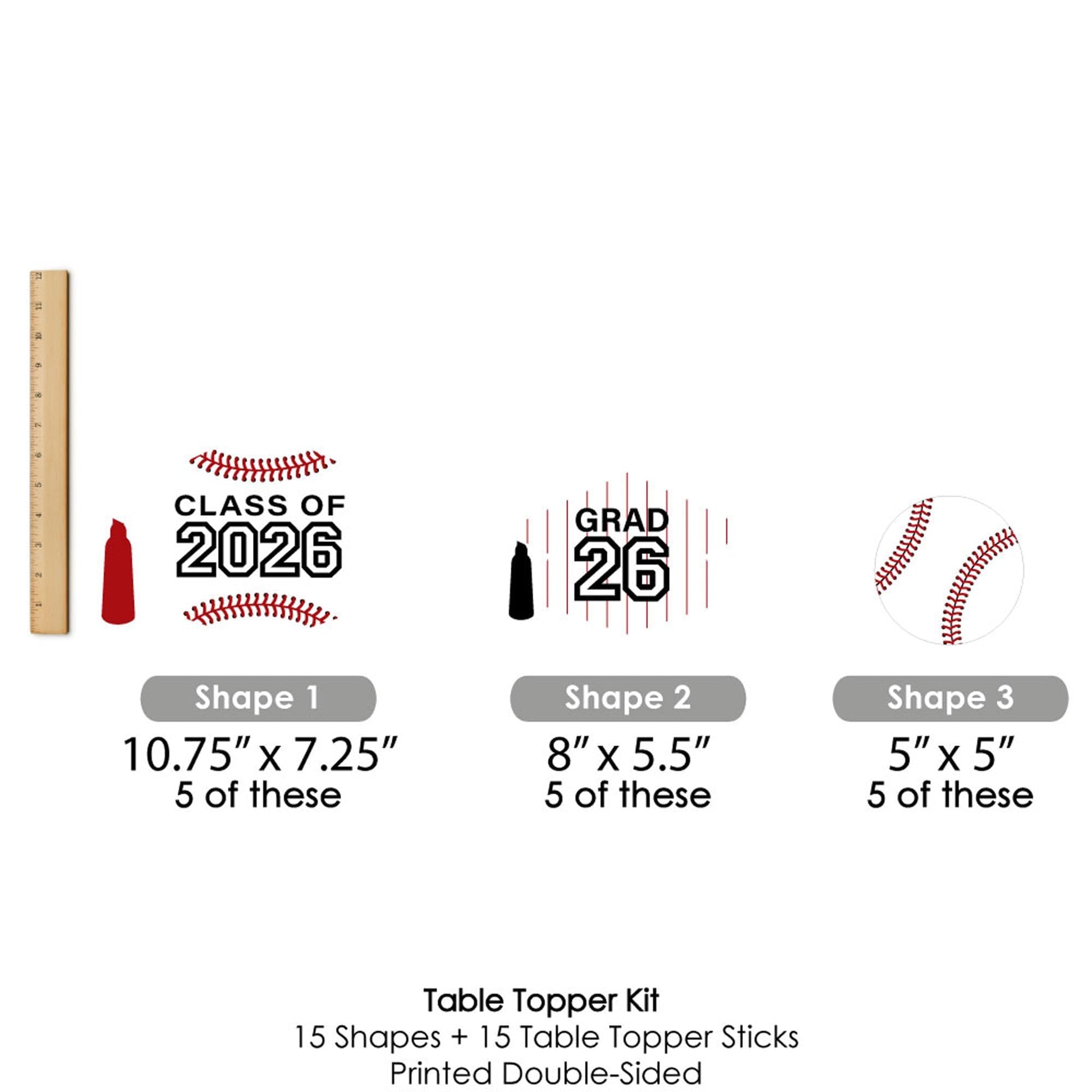 Big Dot of Happiness Grad Baseball - 2026 Graduation Party Centerpiece Sticks - Table Toppers - Set of 15