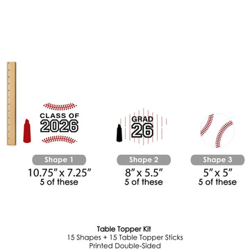 Big Dot of Happiness Grad Baseball - 2026 Graduation Party Centerpiece Sticks - Table Toppers - Set of 15