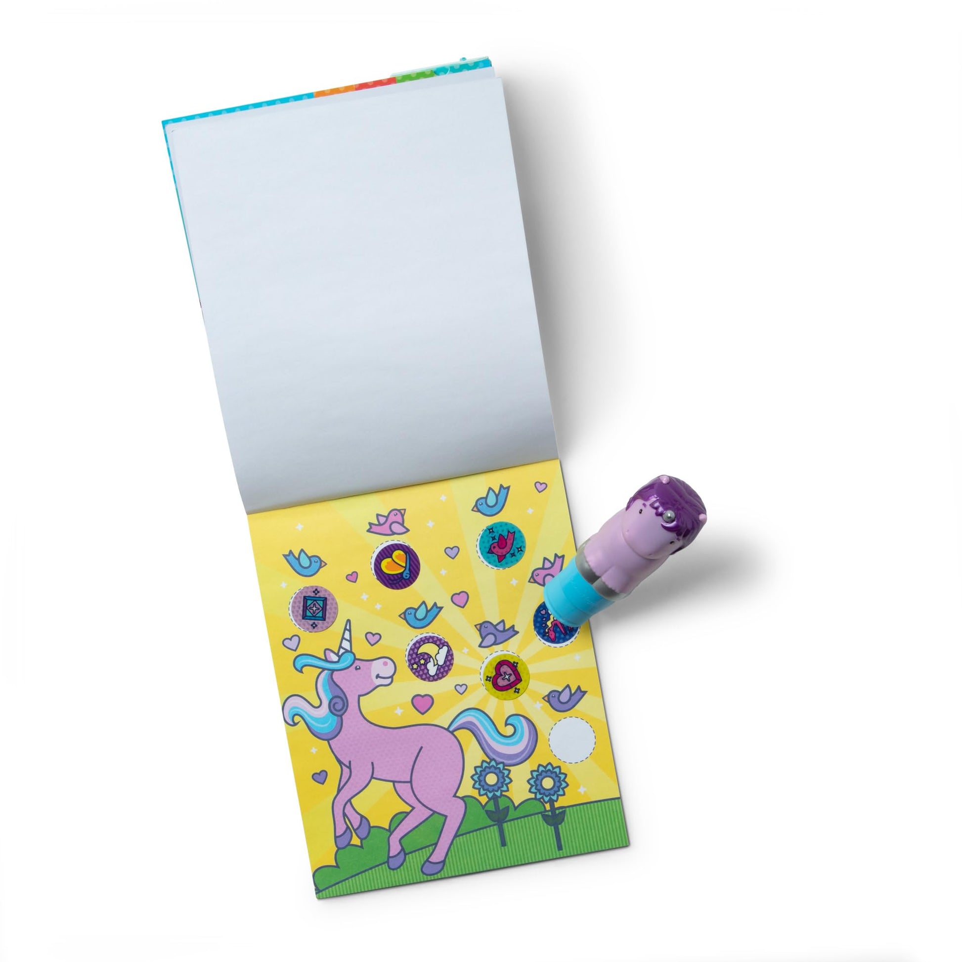 Melissa & Doug Sticker Wow!™ 24-Page Activity Pad and Sticker Stamper, 300 Stickers, Arts and Crafts Fidget Toy Collectible Character - Purple Unicorn