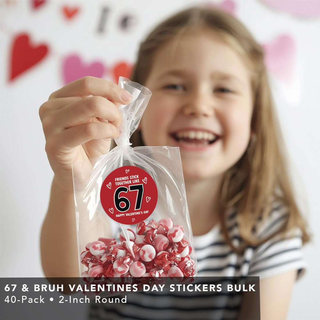 Andaz Press 40 Pack 67 Valentines Stickers, 2 Inch Valentines Day Stickers, Funny Valentine Stickers Sheets, Friends Stick Together Like 67 Labels