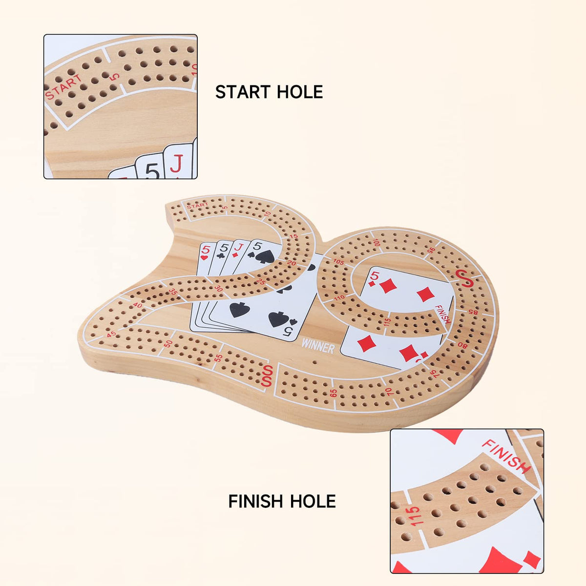 GSE Wooden 3-Track 29 Cribbage Board Game Set with 9 Plastic Pegs