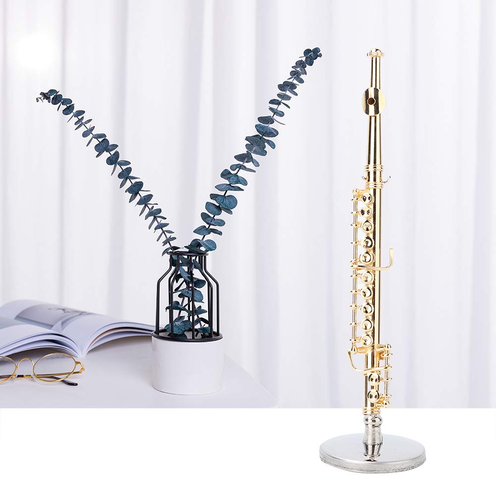 Mini Gold Flute Musical Instrument Model Miniature Decoration Replica Band Music Player Statue for Dollhouse DIY Craft Gift Box
