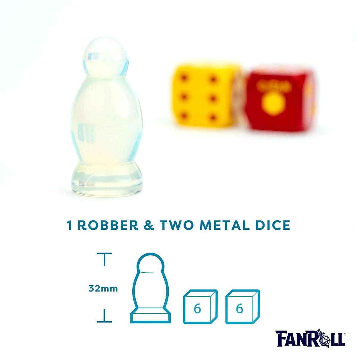 FanRoll Compatible with Catan Premium Robber & Metal Dice Set, Opalite