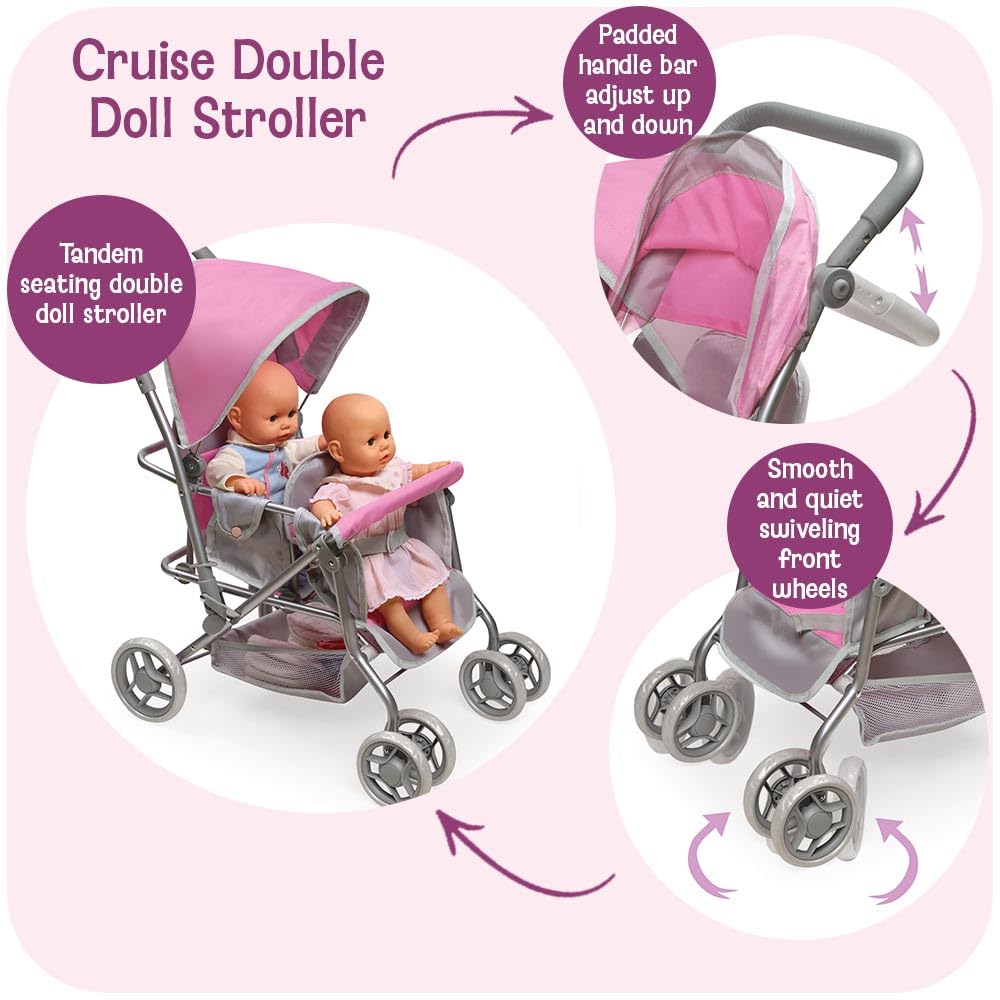 Badger Basket Double Doll Stroller - Pram for Baby Doll with Adjustable Seats & Storage Basket - Fits Doll Up to 20 Inches - Best for Toddler and Kid