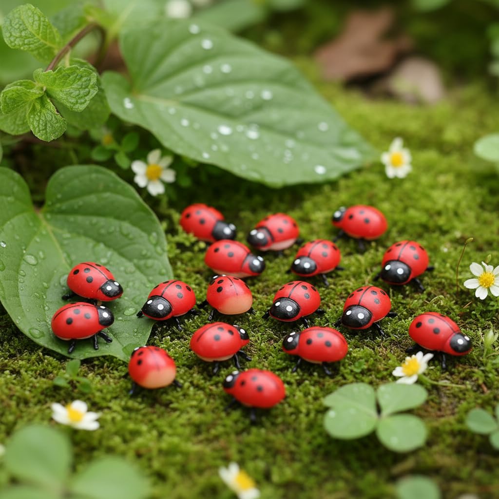 XYSRXWY 20PCS Realistic Ladybug Figurines - 1 Inch Resin Garden Decor for Fairy Gardens, DIY Terrariums, Dollhouse Miniatures and Outdoor Landscape