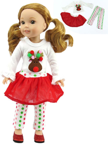 American Fashion World Reindeer Christmas Tutu for 14-Inch Dolls | Premium Quality & Trendy Design | Dolls Clothes for Popular Brands