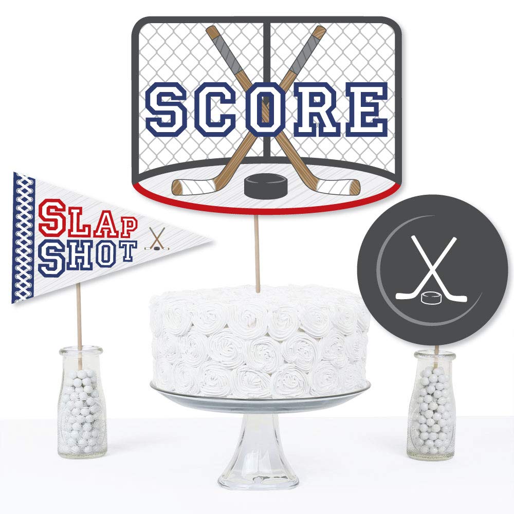 Big Dot of Happiness Shoots and Scores - Hockey - Baby Shower or Birthday Party Centerpiece Sticks - Table Toppers - Set of 15