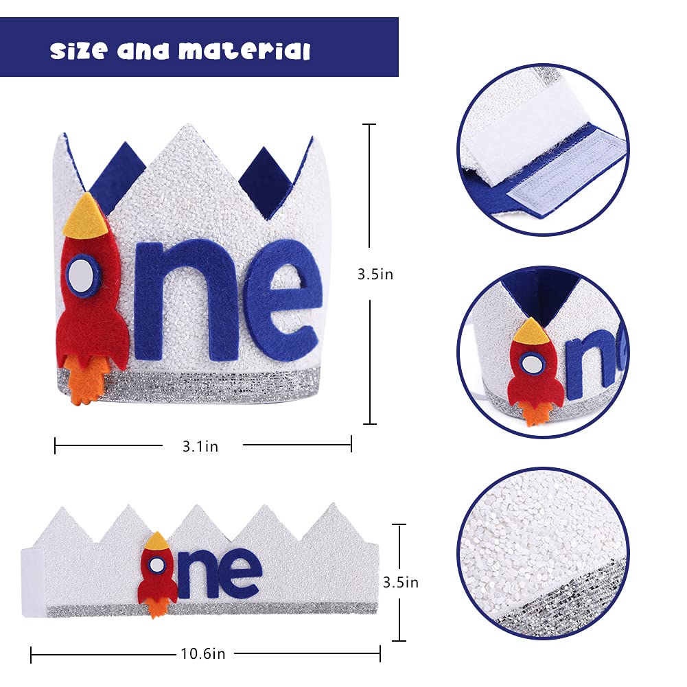 Boy Rocket's Cosmic Birthday Crown - Space Theme High Chair Banner, 3 2 1 Lift-Off, Circle The Sun, Rocket Ship Style