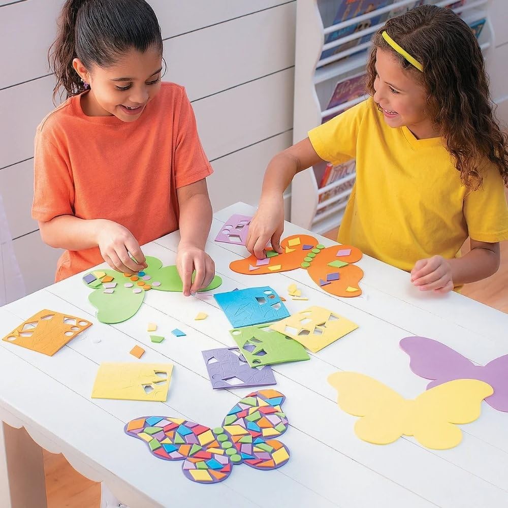Fun Express Mosaic Foam Butterfly Craft Kit 24 Pieces - Arts and Crafts for Kids Ages 8-12 | Foam Stickers Art Supplies for Girls 6-8 | Spring Crafts