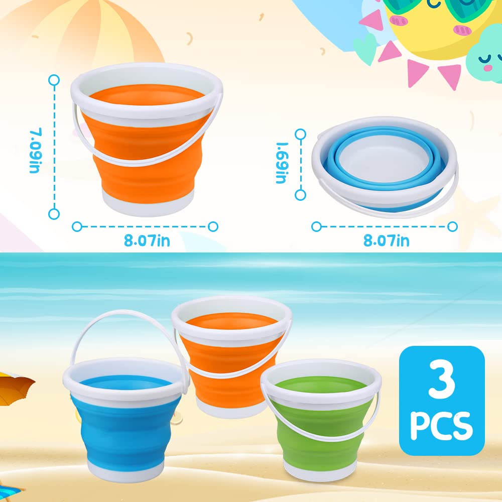 Silicone Beach Foldable Buckets Toys Halloween Bucket, 3L Jumbo Sand Pails Bucket Set with Mesh Bag, Swimming Pool Toys for Kids Adults, Gift Set