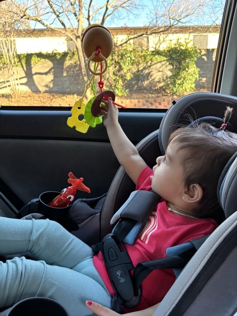Hamburger Suction Cup Baby Toy Holder for High Chair, Car Seat & Stroller, 3 Tether Straps Keep Toys from Falling Down, BPA-Free Food-Grade Silicone