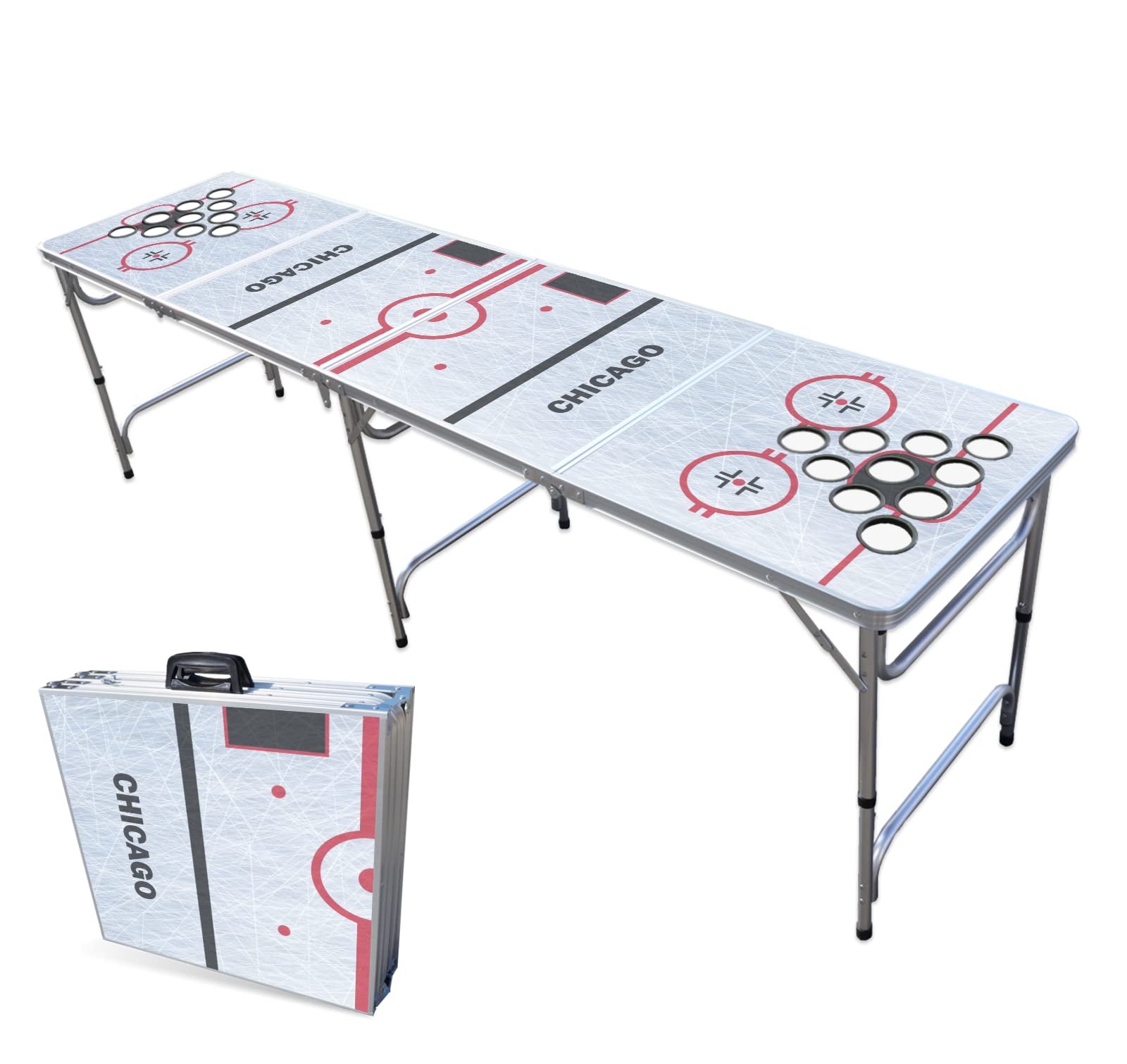 8-Foot Professional Beer Pong Table w/Cup Holes - Chicago Hockey Rink