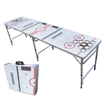 8-Foot Professional Beer Pong Table w/Cup Holes - Chicago Hockey Rink
