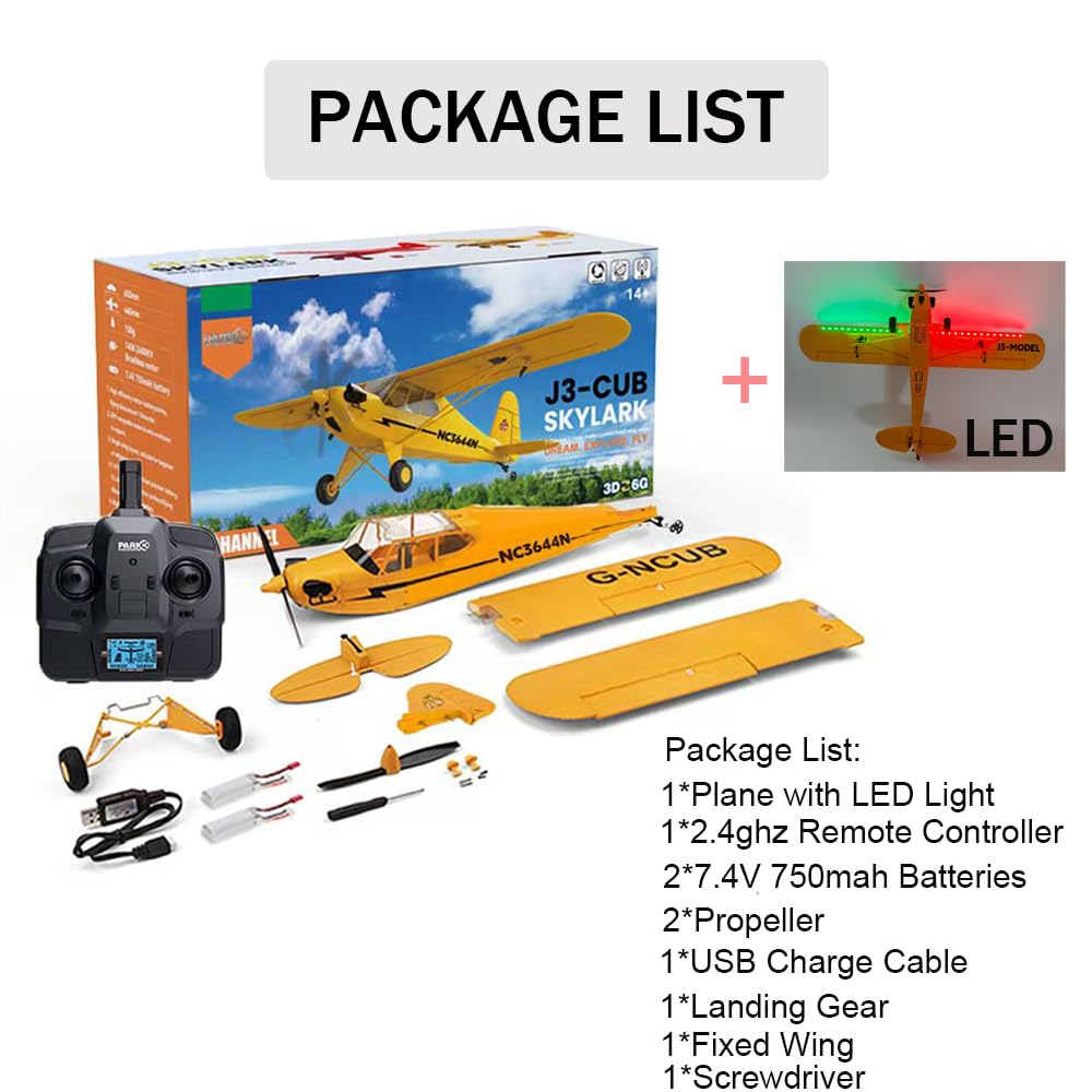 Park10 Toys J3-CUB RC Plane 5CH Remote Control Airplane for Adults 1406 Brushless Motor Outdoor 3D6G Fixed Wing Stunt RC Aircraft with Replaceable