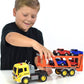 Sunny Days Entertainment Maxx Action 17’’ Vehicle Transport with 4 Diecast Trucks - Bright Lights and Car Sounds | Friction Powered Trailer | 6 Piece