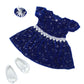18 inch Doll Clothes - Midnight Blue - 3 Piece Outfit - Dark Blue Sparkling Holiday Dress with Matching Silver Shoes and Headpiece - Clothes Fits