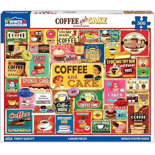 White Mountain 500 Piece Jigsaw Puzzle Funny Collage Food, Coffee & Cake