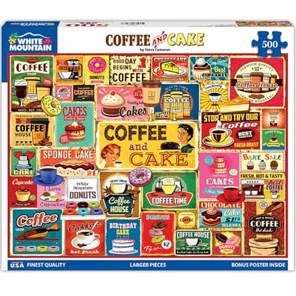 White Mountain 500 Piece Jigsaw Puzzle Funny Collage Food, Coffee & Cake