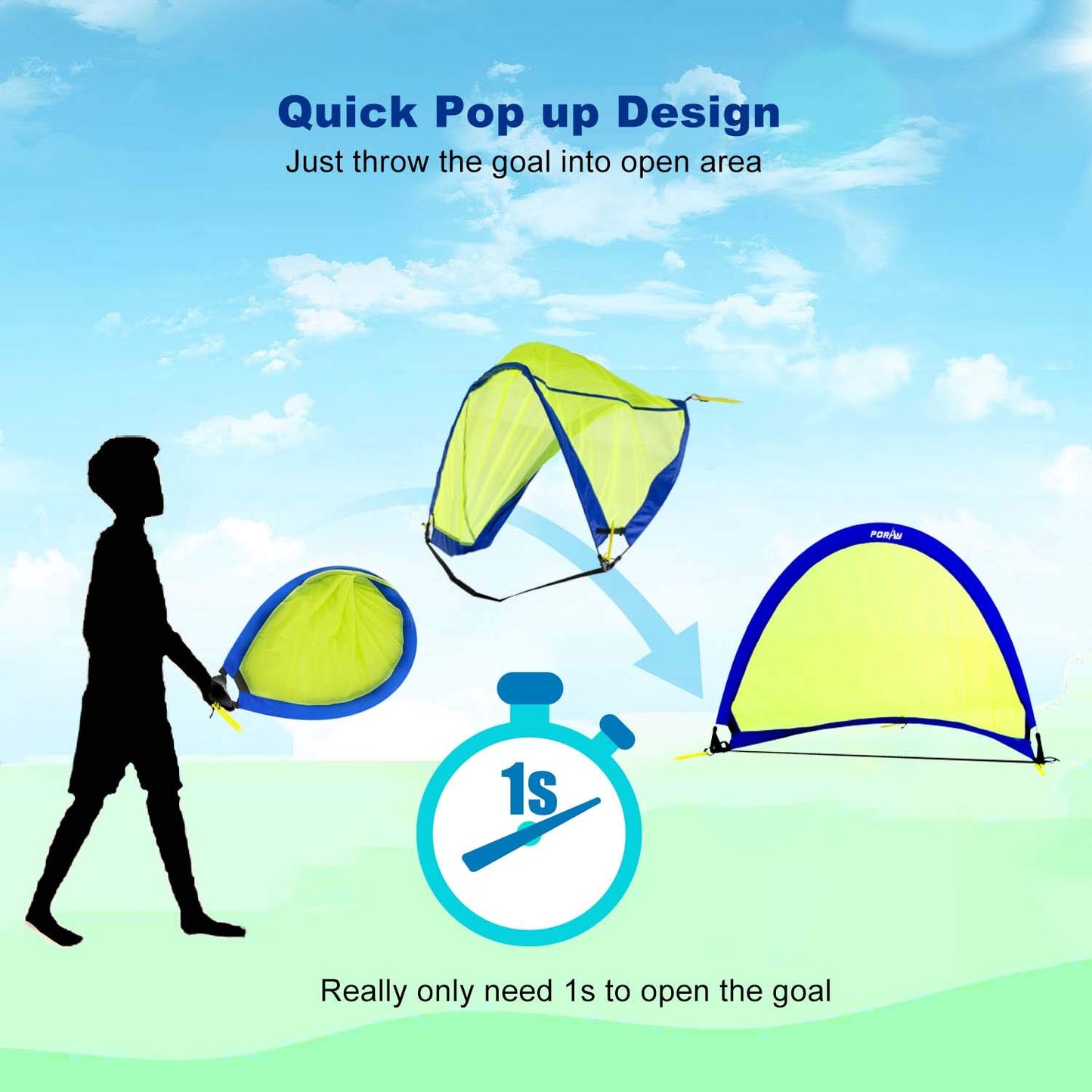 Poray Soccer Goal for Kid Easy-up Set of Two Portable Soccer Net 210D Oxford with 8 Field Marker Cones Extra Stakes Fun for Backyard and Soccer