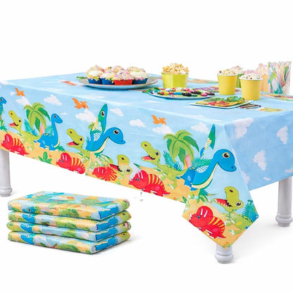 Oojami 4 Pack Dinosaur Tablecloths for Birthday Party, 54 x 108 Inch Plastic Table Covers, Dinosaur Party Decorations, Leak-Proof Kids Dino Table