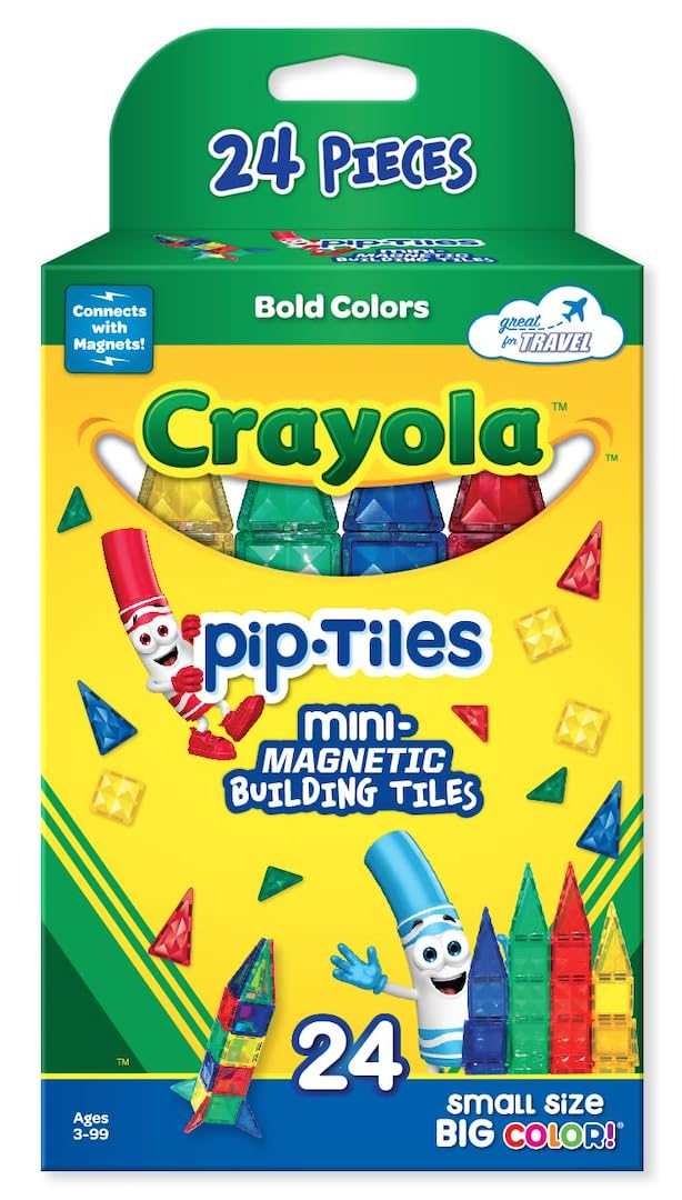 CreateOn Crayola Mini Magnetic PIP-Tiles, Bold Colors - Building Set for Kids, Magnetic Building Toys for Kids, STEM Travel Toys for Boys and Girls