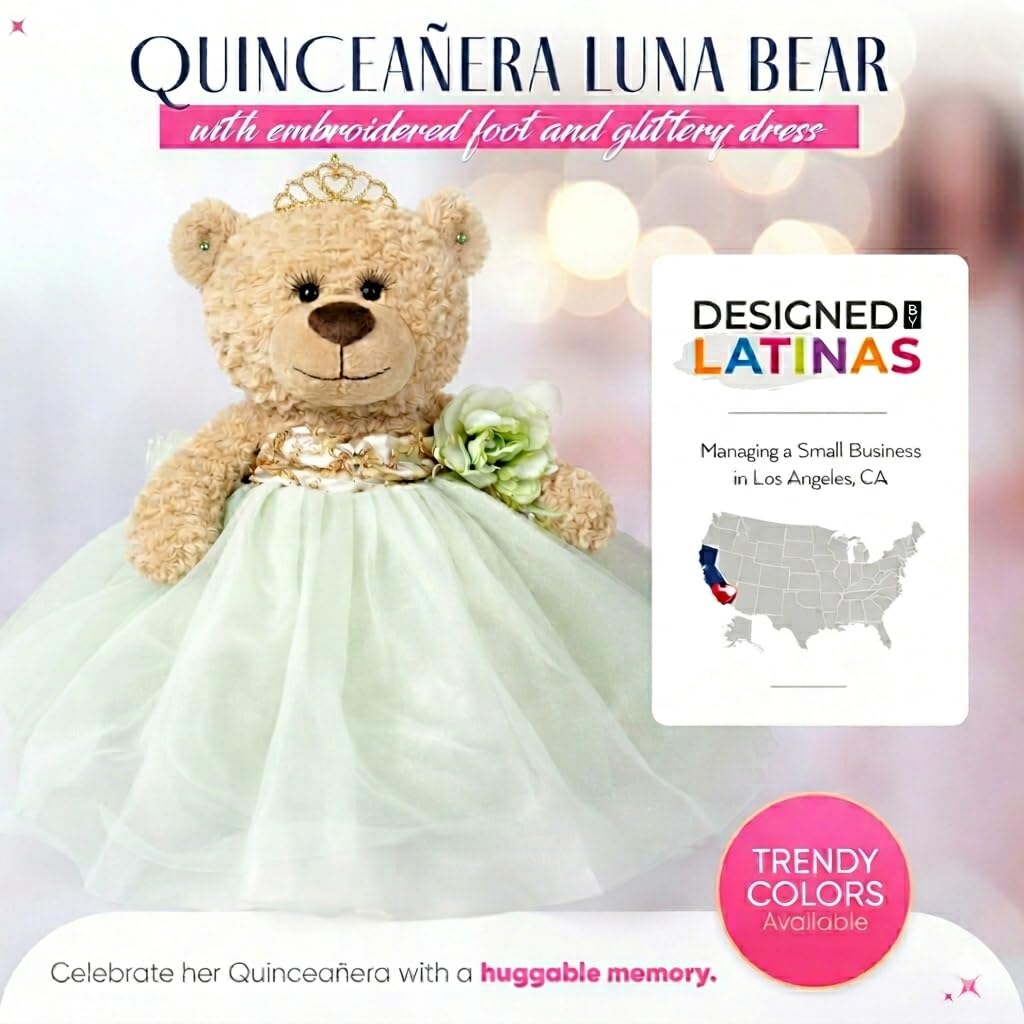 KINNEX COLLECTIONS SINCE 1997 Large 20” Quinceañera Teddy Bear Centerpiece - Elegant Dress, Oversized Keepsake Gift for 15 Años, OSO Quinceañera