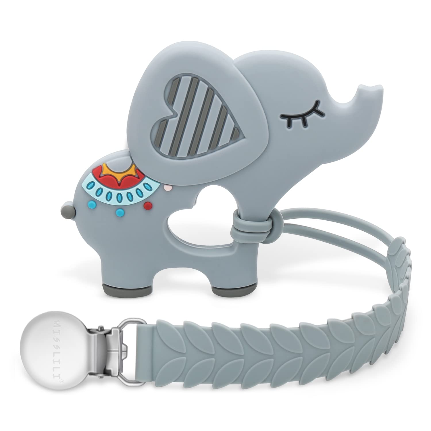 Teething Toys for Babies, Baby Teethers Silicone Baby Teether Toys for Boys and Girls Infant Teething Relief for Teething Elephant Shape, Gray