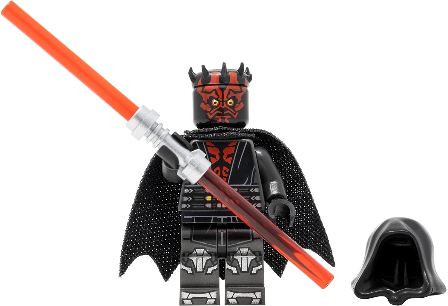 LEGO Star Wars: Darth Maul Minifigure with Metallic Silver Armor, Hood, Cape and Dual Lightsaber