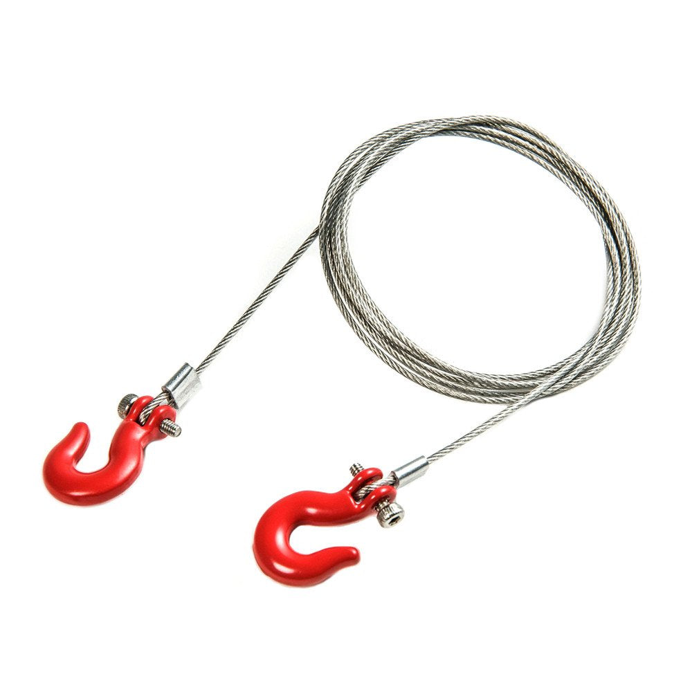 RCLions 1/10 RC Crawler Accessories Steel Tow Rope with Hooks for SCX10 Trx4 CC01 D90 RC Buggy Truck Car Parts (Red)