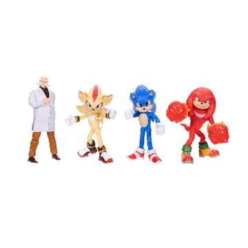 Sonic 3 Movie 5-Inch Action Figures 4-Pack, Includes Sonic, Super Shadow, Knuckles, and Gerald Robotnik, Articulated Figures from Jakks Pacific's Wave