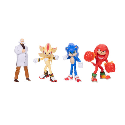 Sonic 3 Movie 5-Inch Action Figures 4-Pack, Includes Sonic, Super Shadow, Knuckles, and Gerald Robotnik, Articulated Figures from Jakks Pacific's Wave