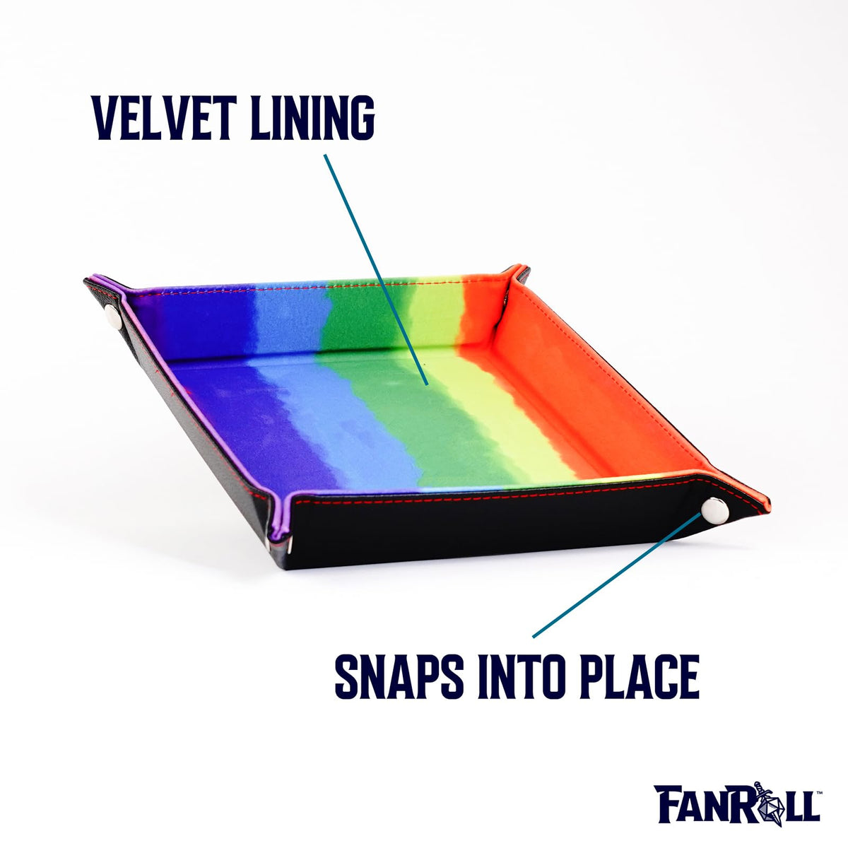 FanRoll Fold Up Velvet Dice Tray w/PU Leather Backing: Watercolor Rainbow, Role Playing Game Dice Accessories for Dungeons and Dragons