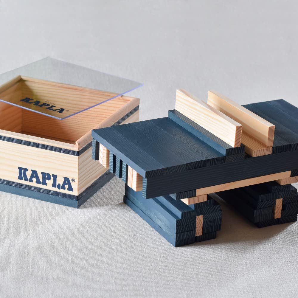 KAPLA 40 Squares Dark Blue - Wooden Construction Set - 40 Dark Blue Colored Building Planks - for Ages 3+