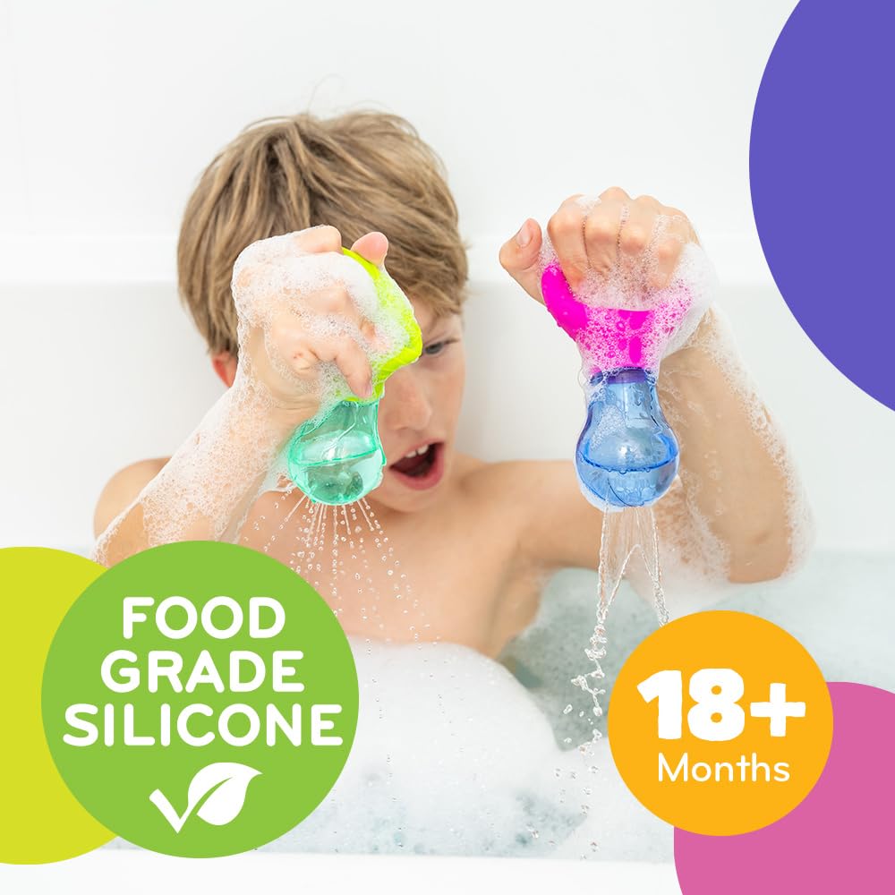 Mobi Skwooshlz Water Squeeze Bulbs - Silicone Baby Bath Toys, Baby Bathtub Toys for Toddlers, Latex and BPA Free, Food Grade Silicon, Easy to Clean