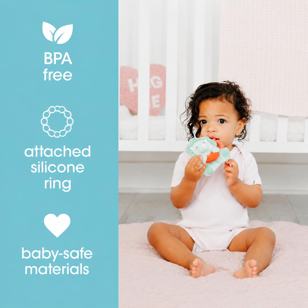 Pearhead Dinosaur Baby Teether, Silicone Teething Ring, BPA Free
