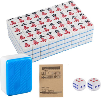 LinaLife Chinese Mahjong Set, Classic with 146+ Blue Colored Tiles, Dice Large 1.6 inch 40mm Mahjong Tiles Melamine English Instraction, Complete