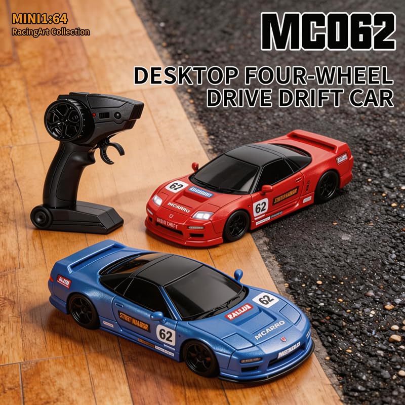 MCARRO 1/64 Scale Mini RC Drift Car, 60 Mins Playtime 2.4GHz Remote Control Car with 2-Speed Modes & LED Lights, Micro 4WD RC Stunt Race Car, (Black)