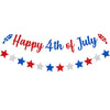 CAVLA Glittery Happy 4th of July Banner and Glitter Stars Banner Red White Blue Patriotic Fourth of July Garland Banner with Fireworks Signs
