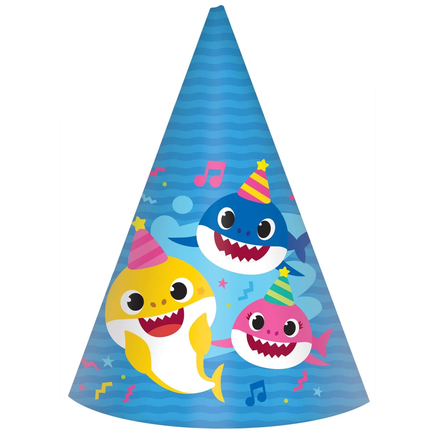 Baby Shark Paper Party Cone Hats - 6" | Multi-color | Pack of 8