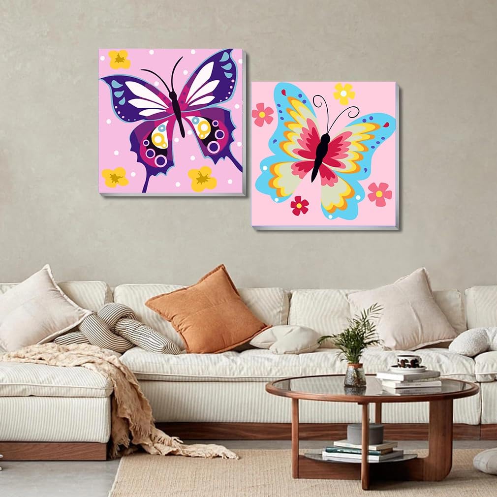 askkqtx 2 Pack Butterfly Paint by Number for Kids,Easy Paint by Numbers for Kids Ages 8-12,DIY Acrylic Oil Painting Kits for Home Wall Decor and Girls