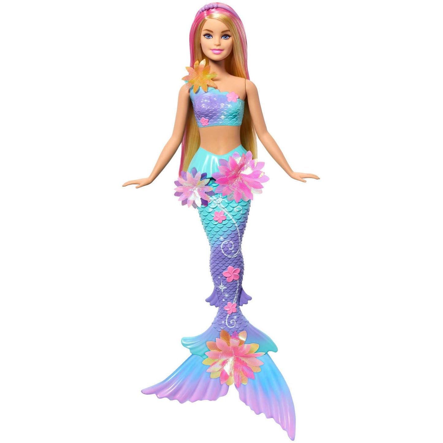 Barbie Mermaid Toy Dolls with Surprise Magic Blooming Flowers Feature, Ombre Tails, Pearl Headband Accessory & Long Blonde Hair with Pink Highlights