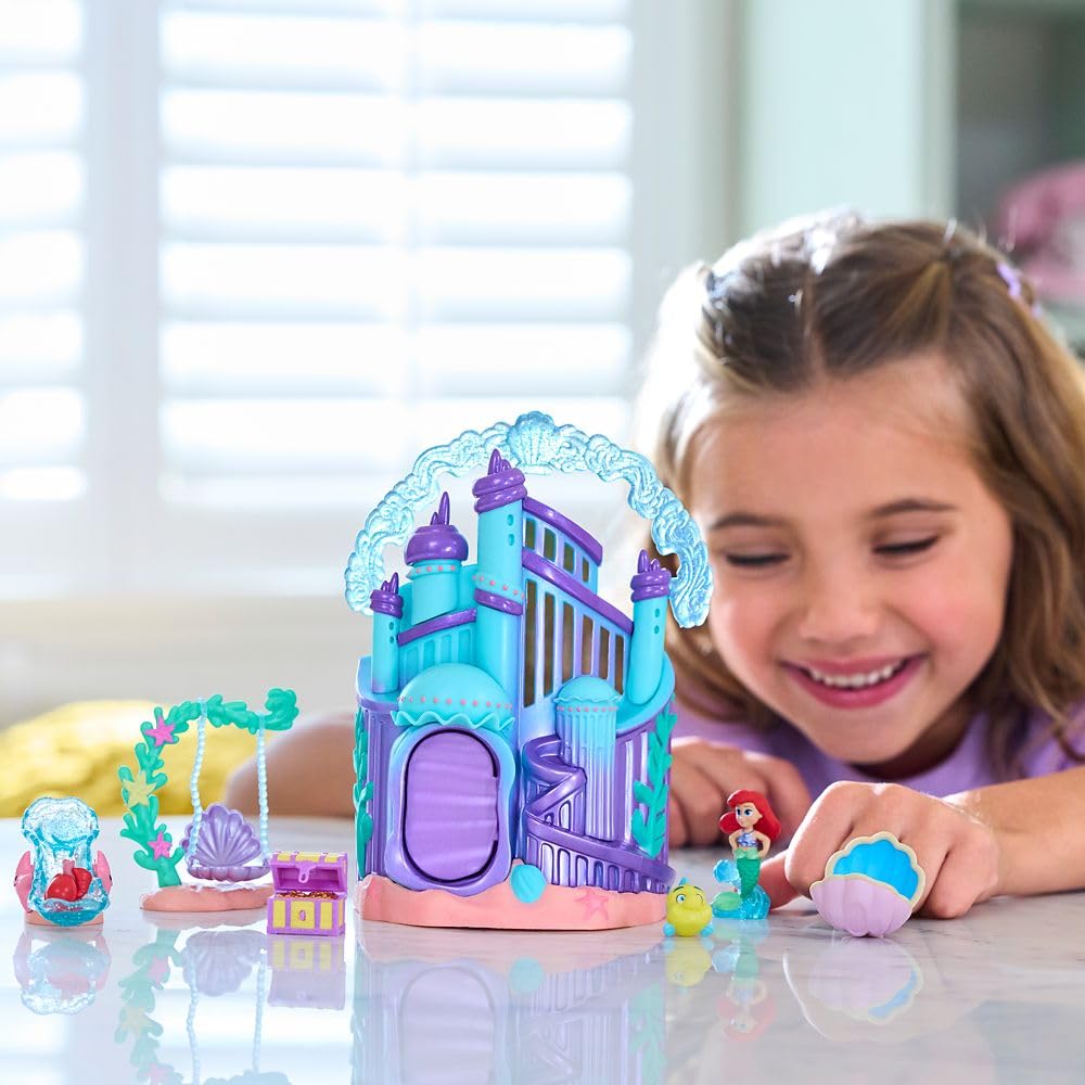 Disney Store Official Princess Micro Toy Set - The Little Mermaid - Set Includes Micro Figures of Ariel, Flounder, Sebastian, & her Palace - Portable