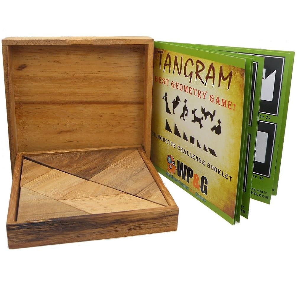 Tangram Wooden Puzzle Geometry Game, with 48 Silhouette Challenge Booklet