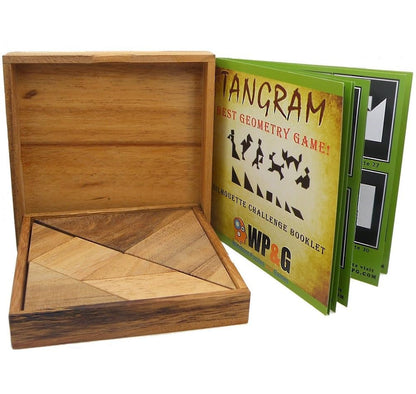 Tangram Wooden Puzzle Geometry Game, with 48 Silhouette Challenge Booklet